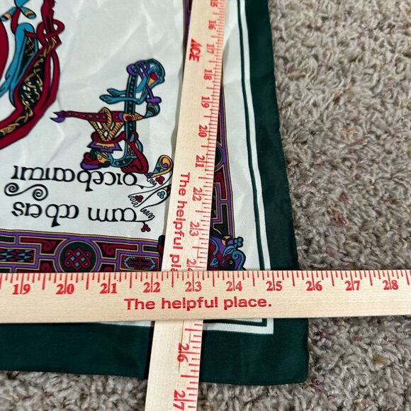 Celtic Design Square Scarf 100% Polyester Green/White inspired by book of Kells - Picture 9 of 9